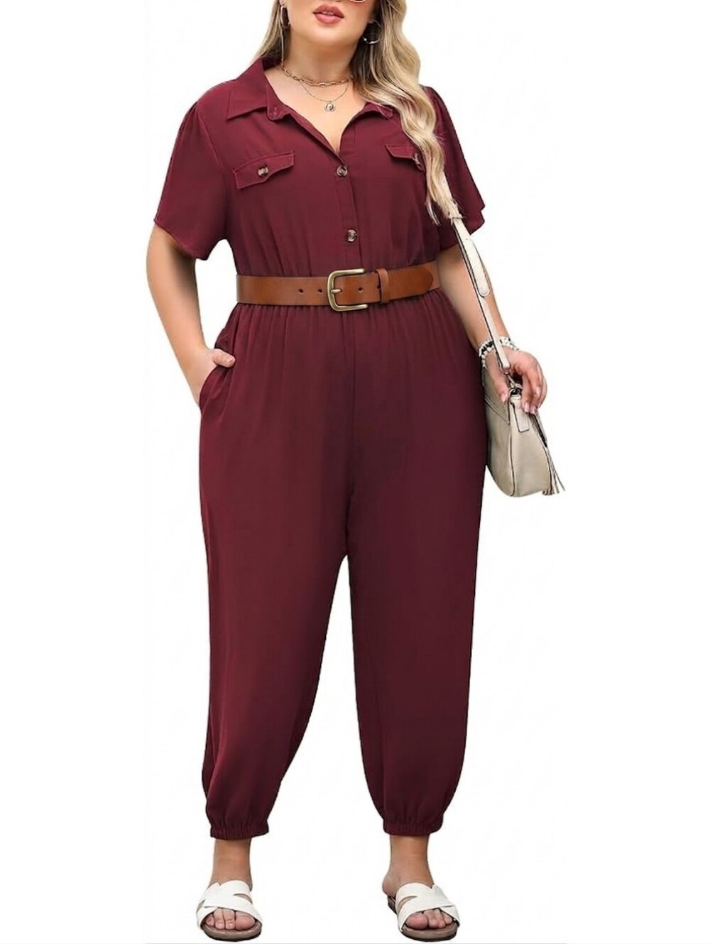 Nemidor Plus Size Burgundy Utility Jumpsuit, With NWT Torrid Belt, Size 20